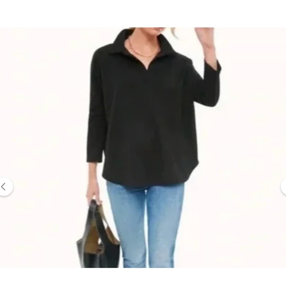 Pomander Place Black Split Neck Oversized Pullover Top M/L Drop Shoulder Knit